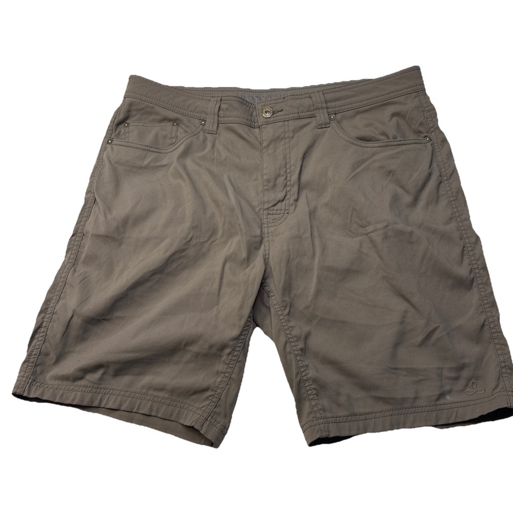 Prana BRION 5 Pocket Men Shorts  Hiking Travel 36x9 Khaki Brown Outdoor  Coastal